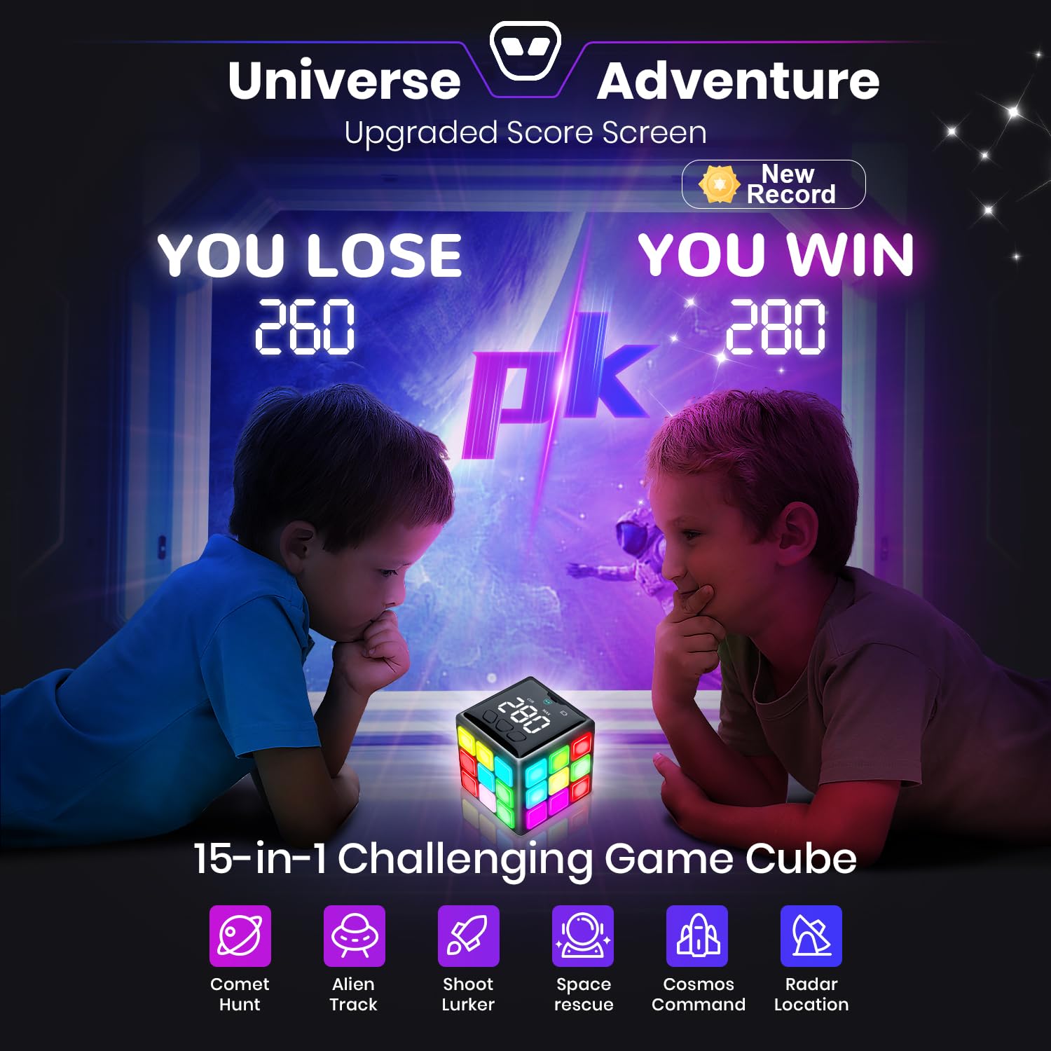 Rechargeable Handheld Cube, 15 Brain & Memory Games with Score Screen