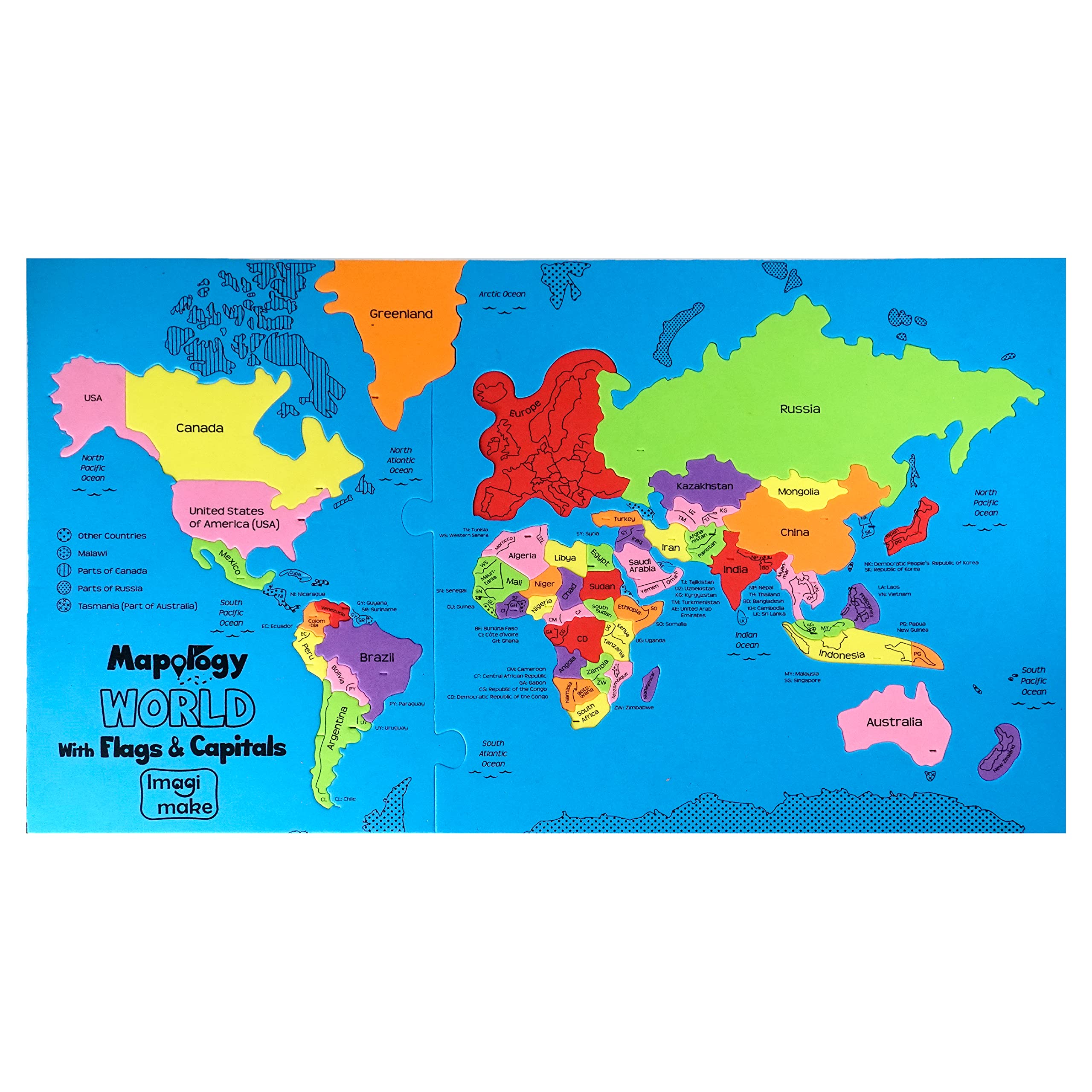 World Map Puzzle for Kids 75 Pieces, Flags, Capitals & Frames